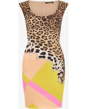 Roberto Cavalli Mini Dress With Cavalli Pop Print - Yellow