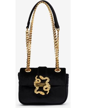 Roberto Cavalli Velvet Shoulder Bag Snake Buckle - Black