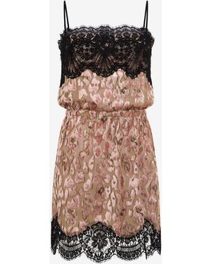 Roberto Cavalli Silk Mini Dress With Lace Inserts - Multicolour