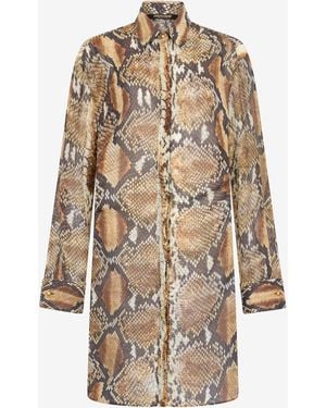 Roberto Cavalli Python Print Shirt Dress - Natural