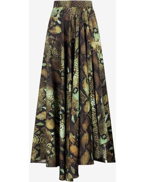 Roberto Cavalli Python-Print Silk Skirt - White