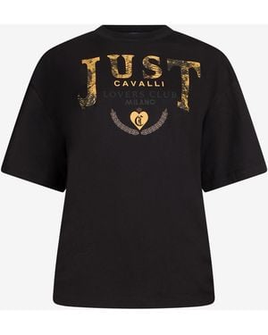 Roberto Cavalli T-Shirt With Lovers Club Print - Black
