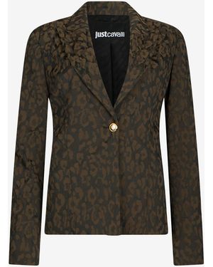 Roberto Cavalli Leopard Print Jacket Blazer - Black