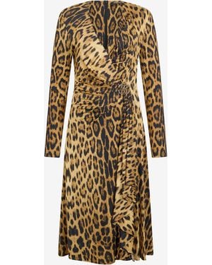 Roberto Cavalli Jaguar Skin Print Wrap Midi Dress - White