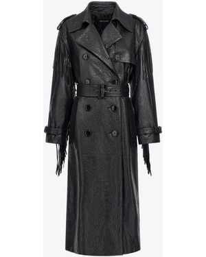 Roberto Cavalli Fringed Leather Trench Coat - Black