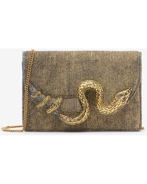 Roberto Cavalli Golden Brushed-Effect Bag With Snake Motif - Natural