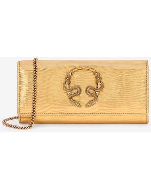 Roberto Cavalli Cartera Serpentine Dorada Con Cadena - Metálico