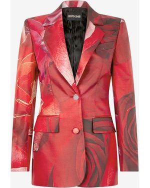 Roberto Cavalli Rose-Print Blazer - Red