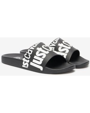 Roberto Cavalli Sliders With Logo - Black