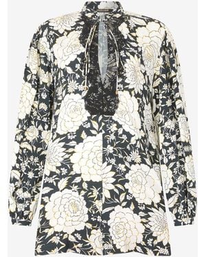 Roberto Cavalli Mini Dress With Floral Print And Lace - Multicolour