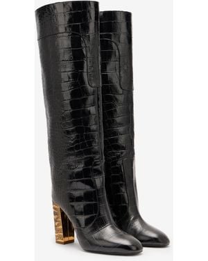 Roberto Cavalli Boots With Crocodile Embossing - Black