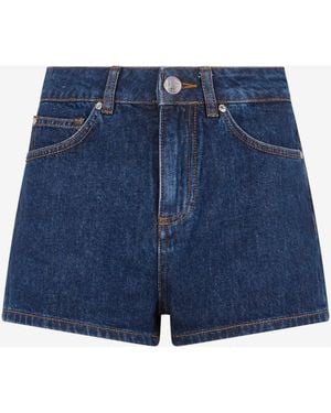 Roberto Cavalli Jeans Shorts With Crystal Monogram Rc - Blue