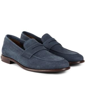 Roberto Cavalli Suede Leather Loafers With Logo - Blue