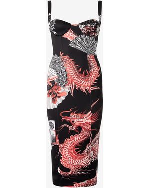 Roberto Cavalli Midi Dress With Dragon - White