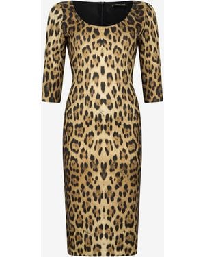 Roberto Cavalli Leopard Print Midi Dress - Natural