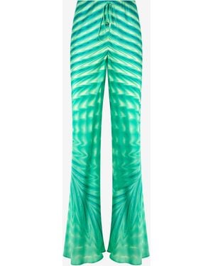 Roberto Cavalli Silk Trousers With Optical Glass Print - Green