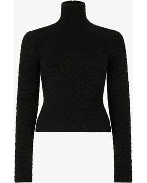 Roberto Cavalli High Neck Top With Lurex Jaguar Pattern - Black