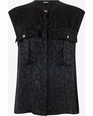 Roberto Cavalli Sleeveless Top With Jaguar Skin Design - Black
