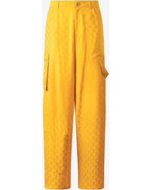 Roberto Cavalli Trousers With All-Over Mirror Snake Monogram - Yellow