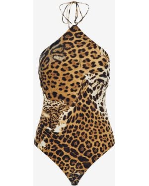 Roberto Cavalli Top With Jaguar Skin Print - White