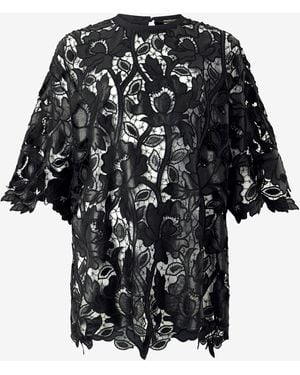 Roberto Cavalli Lace Top With Floral Macramé - Black