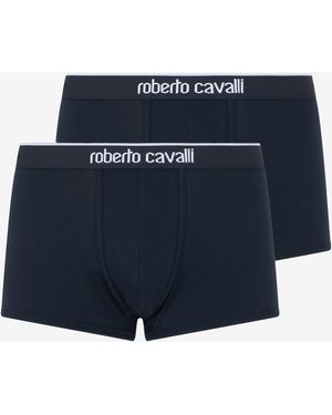 Roberto Cavalli Bi-Pack De Bóxers Azul Marino De Algodón