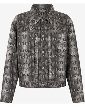 Roberto Cavalli Python Print Denim Jacket - Black