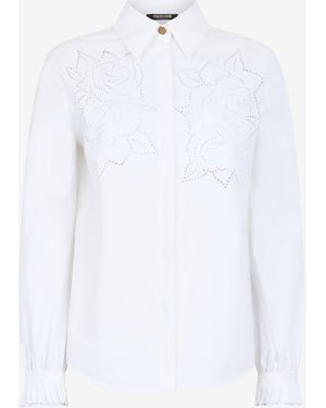 Roberto Cavalli Shirt With Perforated Rose Motif - White