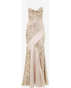 Roberto Cavalli Long Slip Dress With Leopard Print Pattern - White