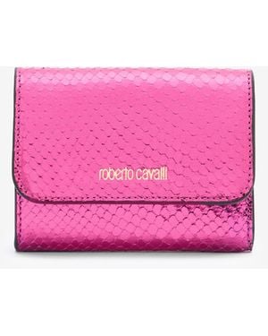 Roberto Cavalli Snake Scale-Effect Metallic Wallet - Pink