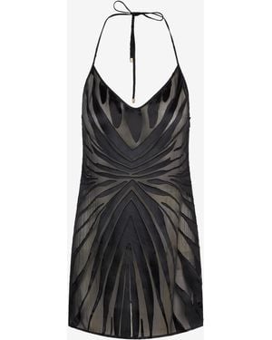 Roberto Cavalli Mini Slip Dress With Ray Devoré Print - Black