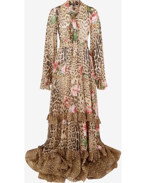 Roberto Cavalli Robe Imprimé Jaguar Roses - Neutre