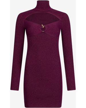 Roberto Cavalli Ribbed Mini Dress With Snake Detail - Purple
