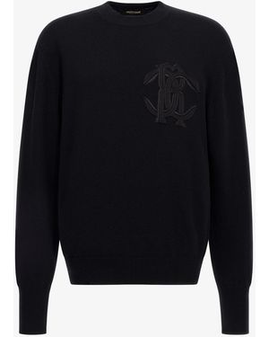 Roberto Cavalli Maglione Con Logo Ricamato - Nero