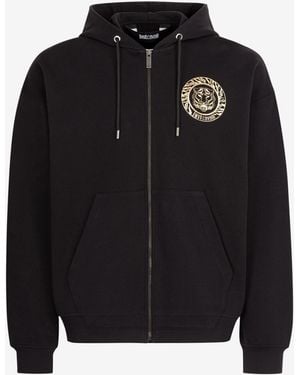 Roberto Cavalli Just Cavalli Logo-Print Zip Cotton Hoodie - Black