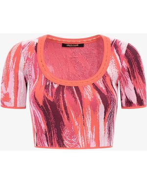 Roberto Cavalli Plumage Print Knitwear Top - Pink