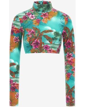 Roberto Cavalli Hawaii Print Crop Top - Blue