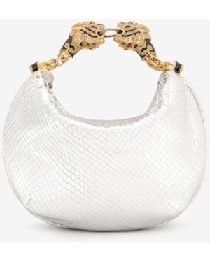 Roberto Cavalli Mini Hobo Roar Bag With Snake Print - White