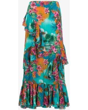 Roberto Cavalli Hawaii Print Long Skirt - Blue