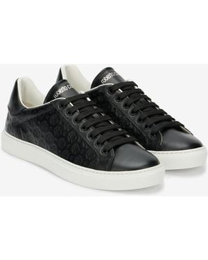 Roberto Cavalli Leather Trainer With Monogram Rc - Black