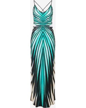Roberto Cavalli Ray Of Sea Print Silk Maxi Dress - Blue