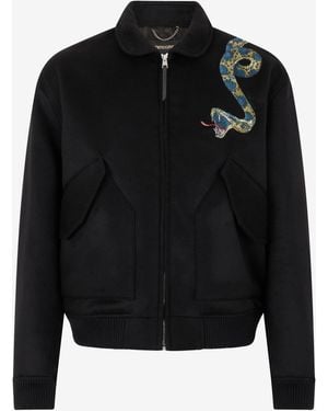 Roberto Cavalli Bomber Jacket With Snake Embroidery - Black