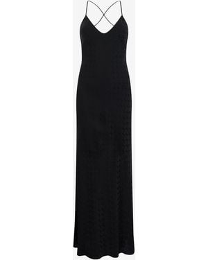 Roberto Cavalli Silk Maxi Dress With Monogram Rc - Black