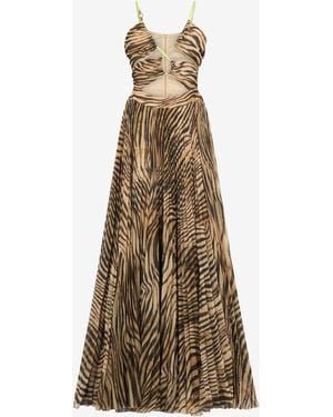 Roberto Cavalli Extra-Long Dress With Tiger Skin Print - Natural