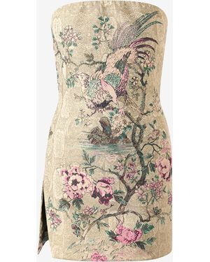 Roberto Cavalli Mini Dress With Oriental Bird Print - Natural