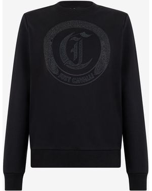 Roberto Cavalli Cotton Sweatshirt With Jewel Logo - Blue