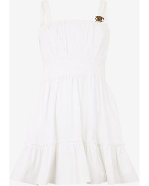 Roberto Cavalli Dress With Metallic Mirror Snake Monogram - White