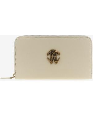 Roberto Cavalli Wallet With Monogram Rc And Zip - Natural