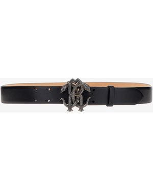 Roberto Cavalli Leather Belt With Monogram Rc Snake Buckle - Black