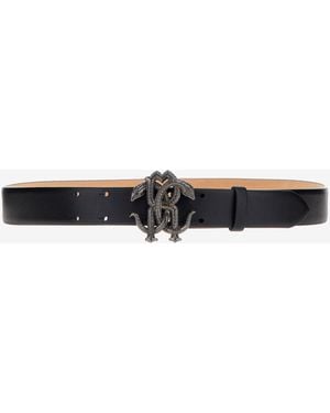 Roberto Cavalli Leather Belt With Monogram Rc Snake Buckle - Black